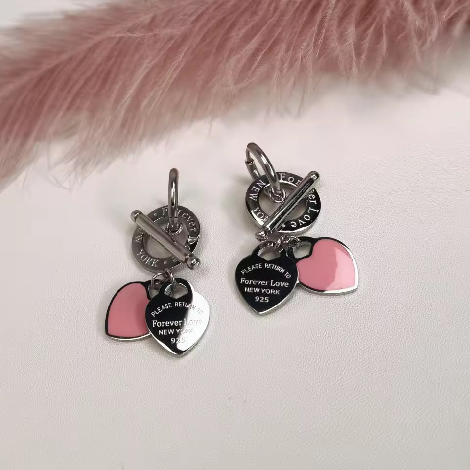 Aros Forever Love – Acero Inoxidable 316L con Dije Doble Corazón Esmaltado