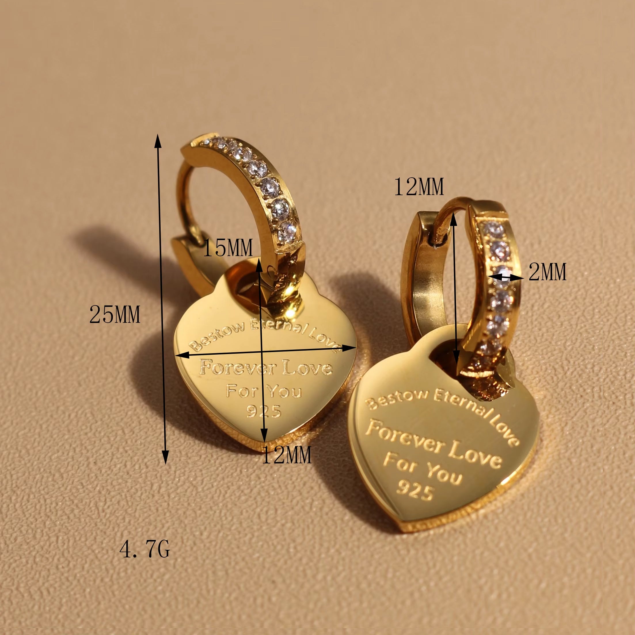 Aros Forever Love – Argollas con Dije Corazón y Circonitas en Acero 316L