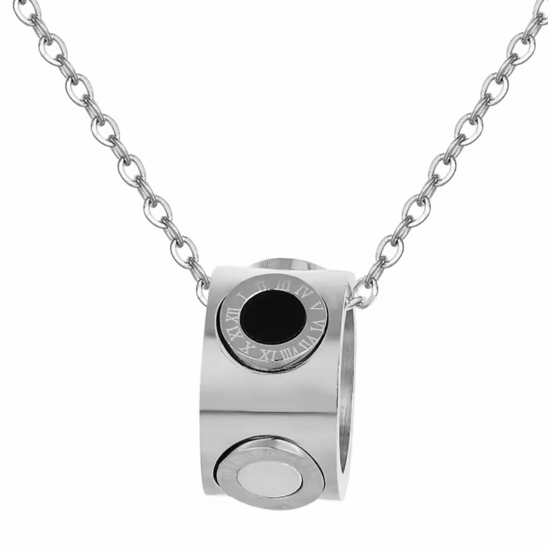 Collar Roman Circle – Acero Inoxidable 316L con Dije Bicolor y Números Romanos