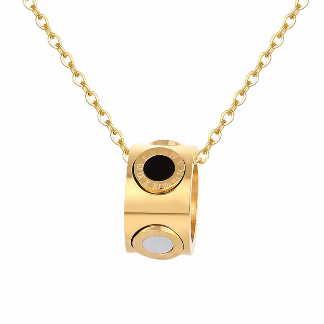 Collar Roman Circle – Acero Inoxidable 316L con Dije Bicolor y Números Romanos